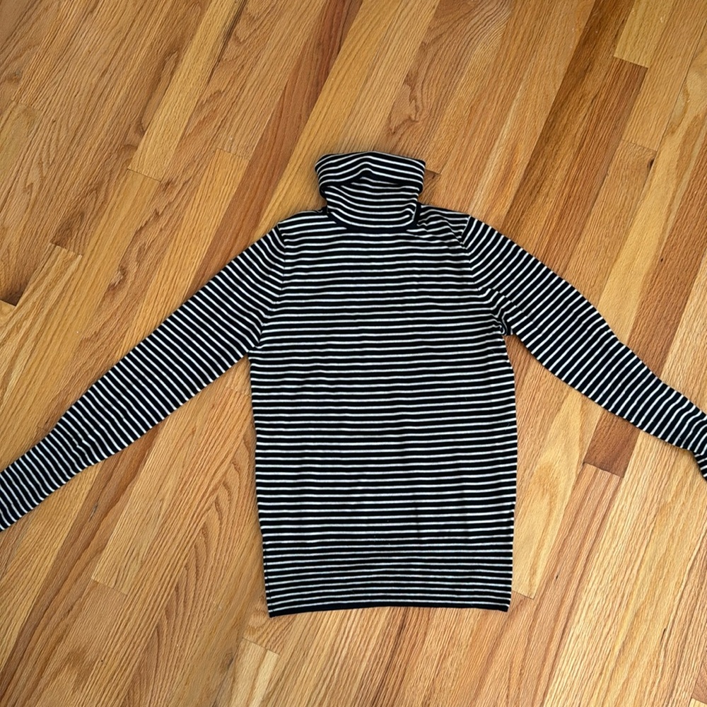J. Crew Merino Turtleneck Black and White Striped XS